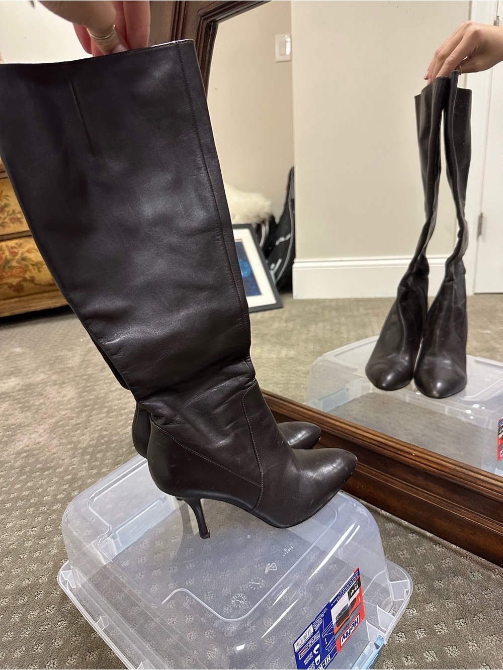 Via Spiga Chocolate Brown Leather Knee-High Stiletto Boots